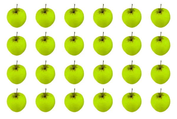 Patroon Groene Appel Sappige Rijp Fruit Eindeloze Rij Een Witte — Stockfoto