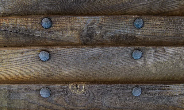 Background Wooden Texture Board Rivet Horizontal Board Row Metal Rivets — Stock Photo, Image