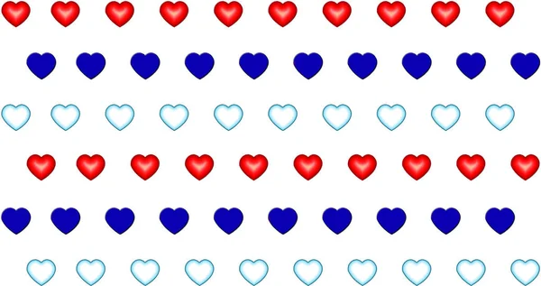 图案的心蓝红水象征爱情情人节白色背景 — 图库照片