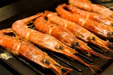 büyük karides bütün kerevitleri Barbekü bir demir ızgara zemin üzerine rendeleyin