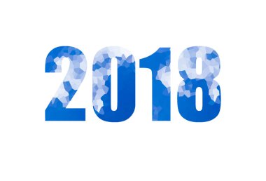 davetiye kartı Kartpostalı iki bin on sekiz, mavi rakama üst izole beyaz bir arka plan üzerinde beyaz zıt kakmalı