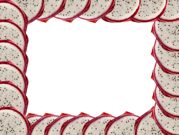 Moldura Fatia Fruta Dragão Polpa Branca Redonda Com Sementes Pretas — Fotografia de Stock