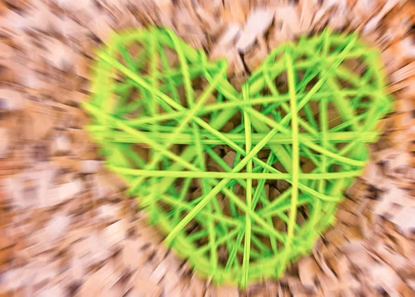 Efeito Borrão Velocidade Movimento Coração Vime Verde Dia Dos Namorados — Fotografia de Stock