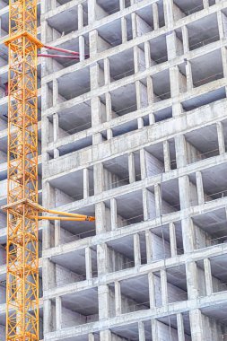 Beton bina inşaatı, apartman binası, bina deseni, dikey fotoğraf.