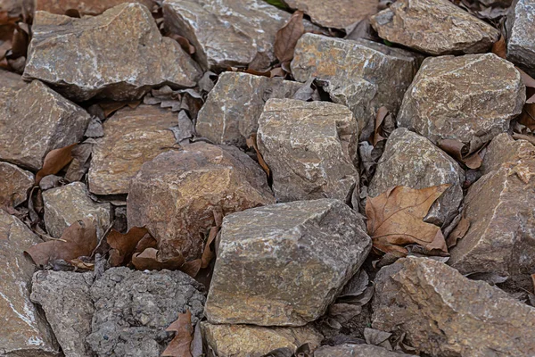 Bir Sürü Düz Olmayan Taş Kahverengi Desenli Katı Yıpranmış — Stok fotoğraf