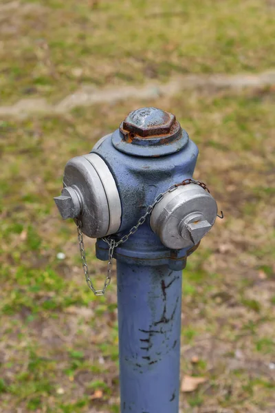 Old Rusty Hydrant Stands Background Grass Fire Prevention — Stock Photo, Image