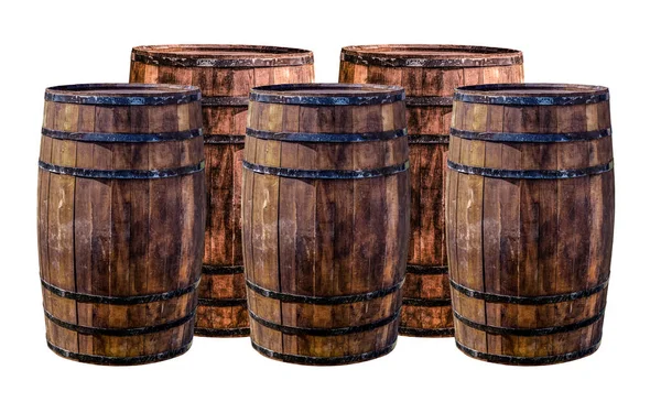 Set Von Braunen Fässern Für Alternden Whisky Die Dem Getränk — Stockfoto