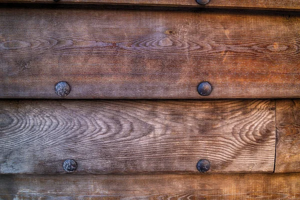 Side Old Wooden Ship Row Weathered Horizontal Boards Iron Rivets — Stock Photo, Image