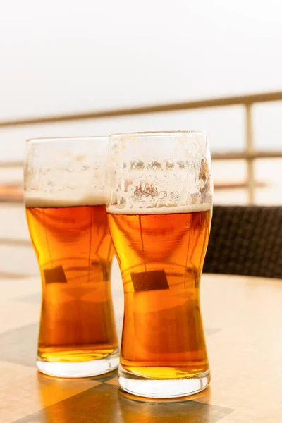 Lager Bier Smakelijk Koud Mout Drank Zomer Cafe Verticale Foto — Stockfoto