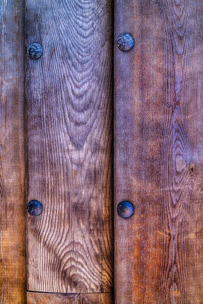 Vertical Old Weathered Plank Background Iron Rivets Base Pattern — Stock Photo, Image