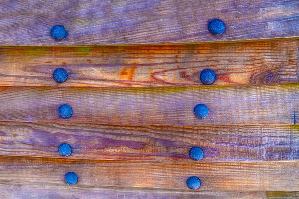 Wooden Texture Old Boards Row Vertical Iron Rivets — Stock Photo, Image