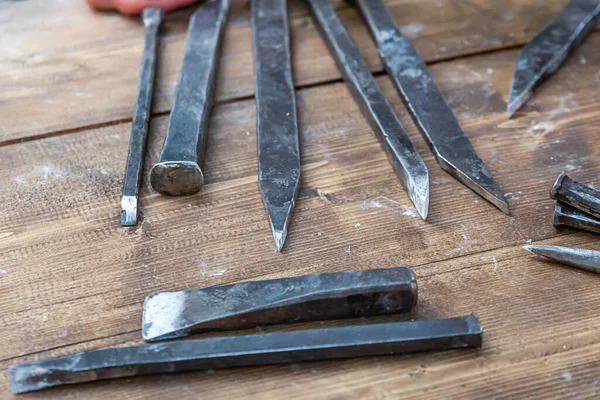 Set Eisen Meißel Viele Werkzeuge Zum Holzschneiden Manuelle Arbeit — Stockfoto