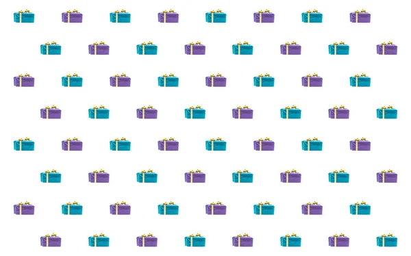 Pattern Giftbox Azure Blue Lilac Gold Bows Standing White Background — Stock Photo, Image