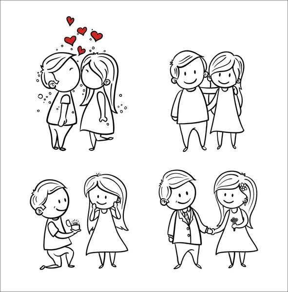 Dibujo a mano conjunto de dibujos animados de pareja en el amor . — Vector de stock