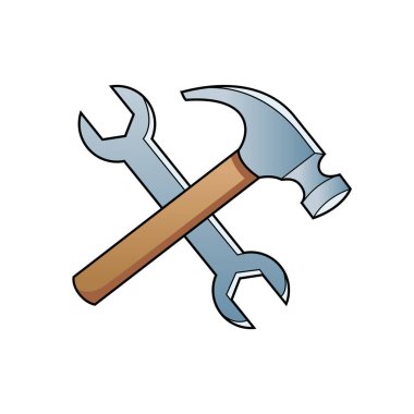 İngiliz anahtarı ve çekiç illüstrasyon tasarımı