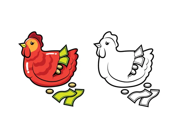 Kırık tavuk banka karakter boyama sayfaları — Stok Vektör