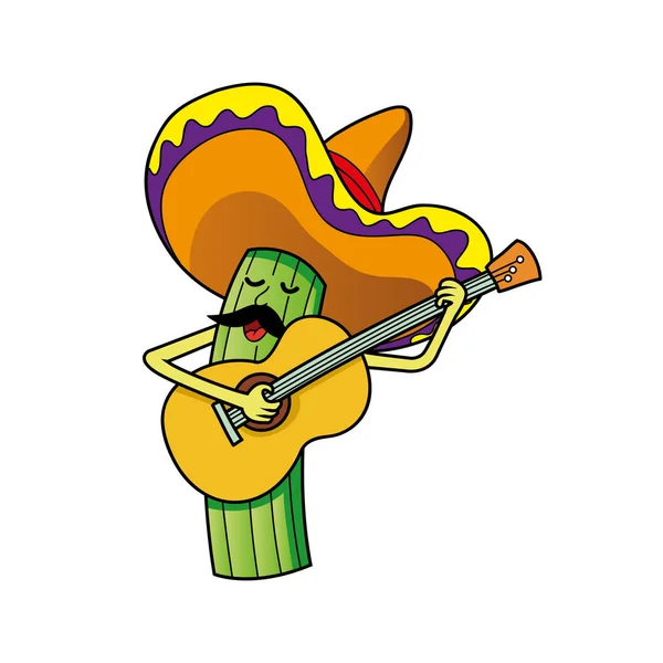 Персонаж кактуса играет на гитаре — стоковый вектор