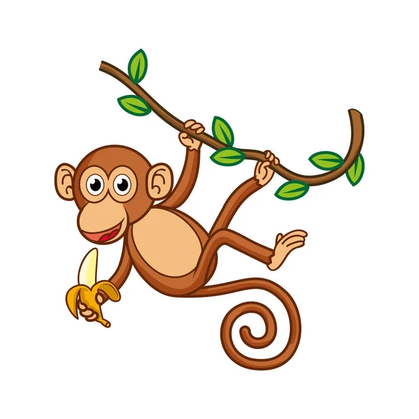 Mono comer plátano ilustración diseño — Vector de stock