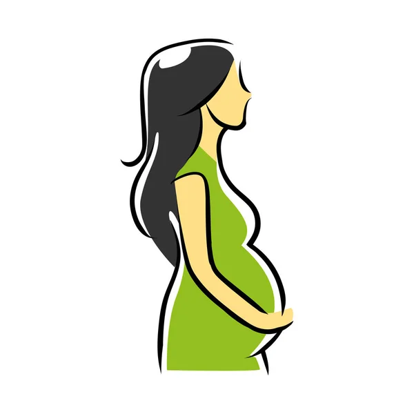 Femme enceinte en robe verte — Image vectorielle