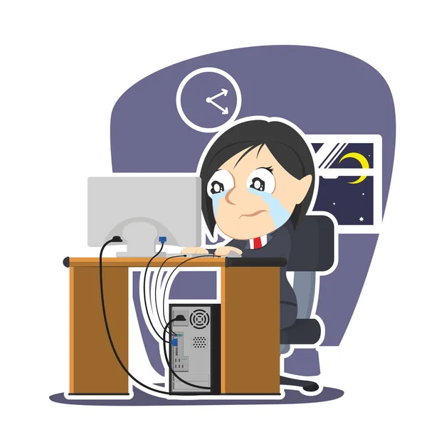 Crying businesswoman working illustration design — Stock Vector