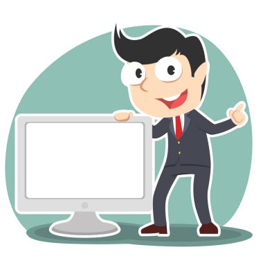 işadamı sunan büyük boş monitör