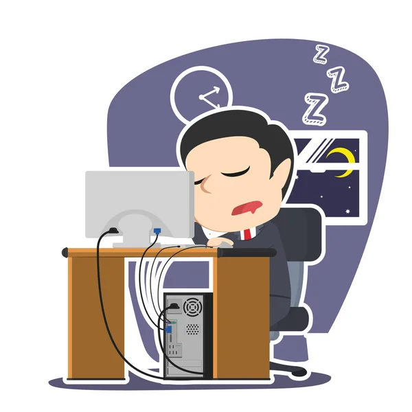 Businessman fall asleep while working — Stock Vector