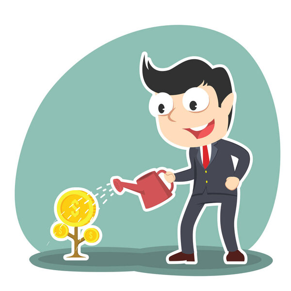 бизнесмен поливает дерево монет
