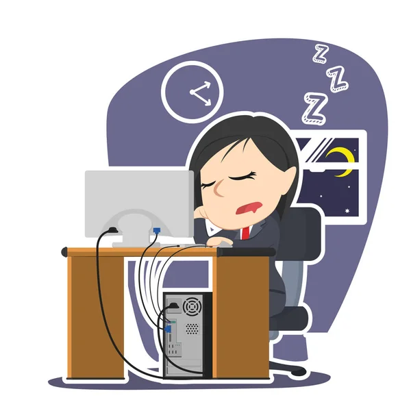 Businesswoman fall asleep while working — Stock Vector