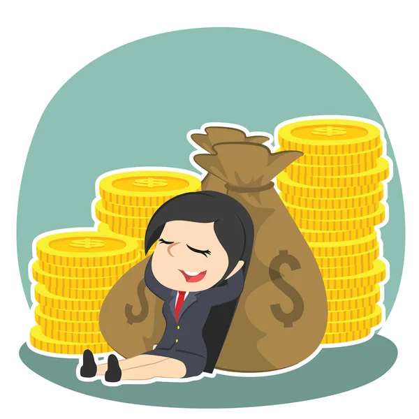 Geschäftsfrau entspannt sich beim Geld — Stockvektor