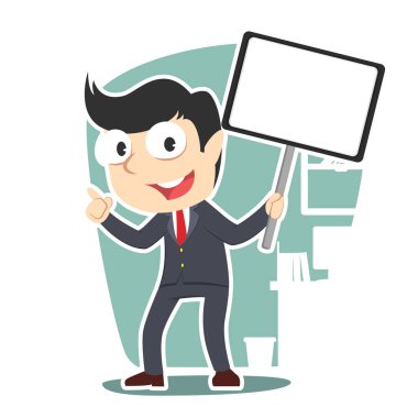 tahta işaret tutan işadamı