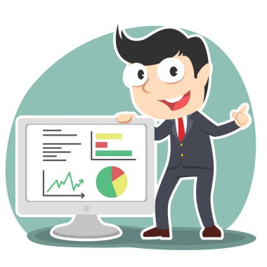 büyük monitör grafik ile sunulması iş adamı