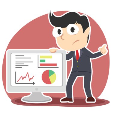üzgün işadamı büyük monitör ile birlikte kötü grafik sunmak