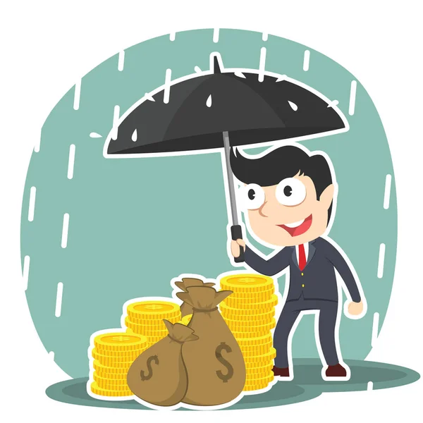 işadamı parasını şemsiye ile koruma