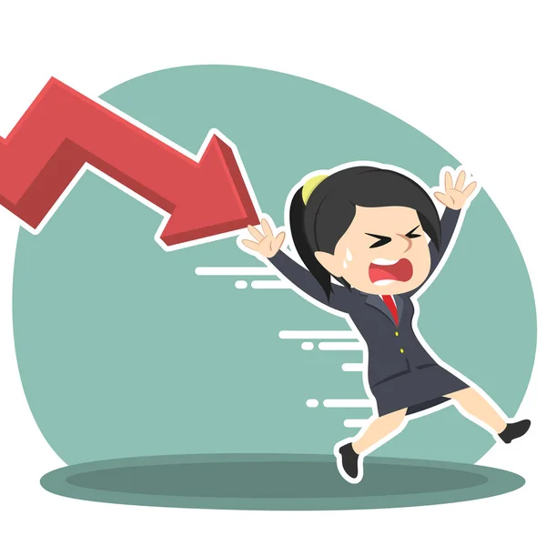 Businesswoman being chased by down graph — Stock Vector