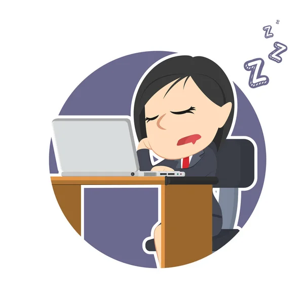 Бізнес-леді з ноутбуком спить в колі — стоковий вектор