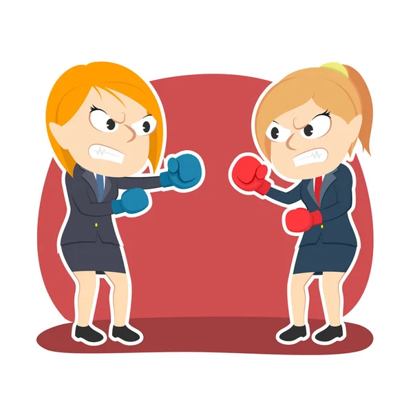 Businesswoman duel boxing color — Stock Vector