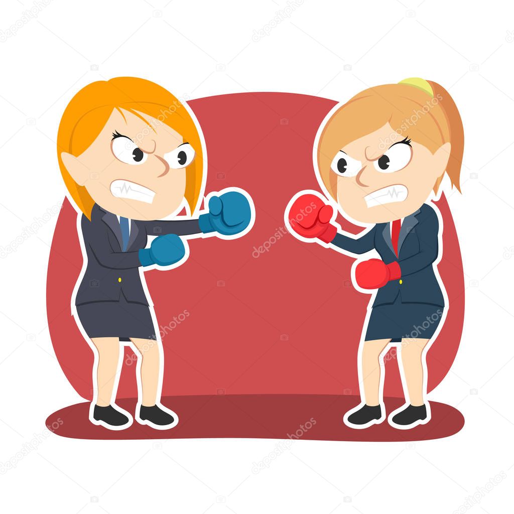 businesswoman duel boxing color