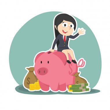 bir sürü para ile piggy banka üzerinde işkadını