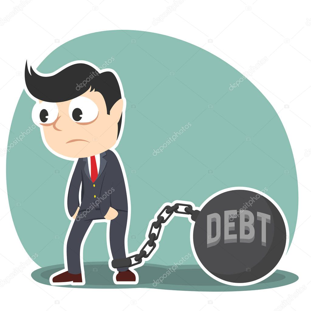 businessman tied with debt iron ball