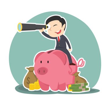 işadamı Binoküler kumbara üzerinde kullanıyor