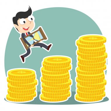 işadamı kum saati taşıyan sikke merdiven çıkma