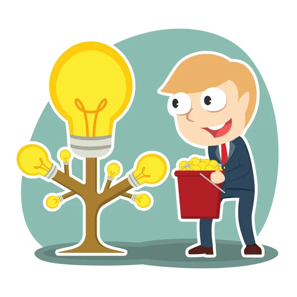 Hombre de negocios cosechando idea árbol — Vector de stock