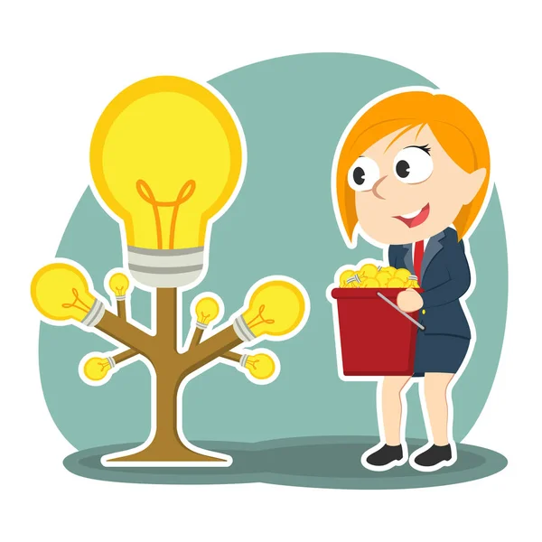 Mujer de negocios cosechando idea árbol — Vector de stock