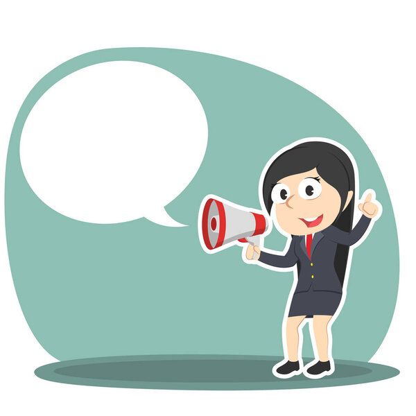 бизнесвумен с мегафоном и звонком
