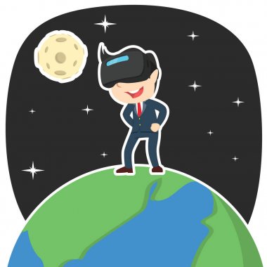 Dünya üzerindeki sanal gerçeklik aygıtıyla işadamı