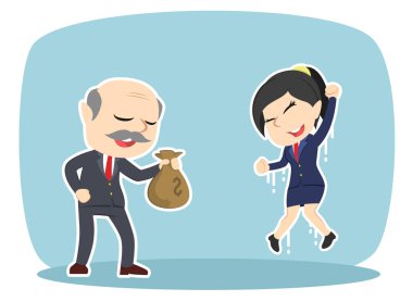Patron onun kadın çalışana çuval para vermek