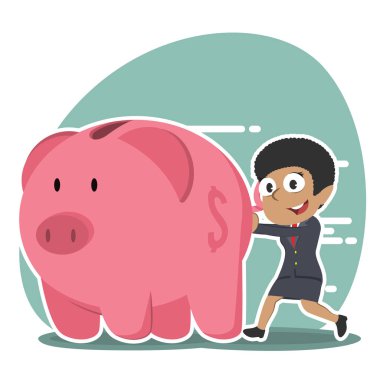 Afrika işkadını büyük kumbara iterek