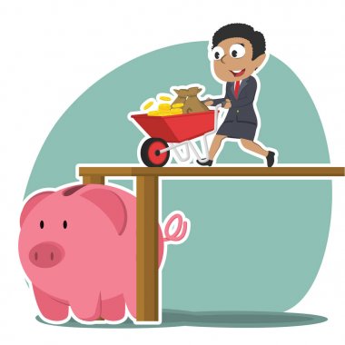 Afrika işkadını el arabası para kumbara iterek