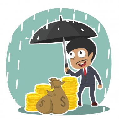 Afrika işadamı parasını şemsiye ile koruma