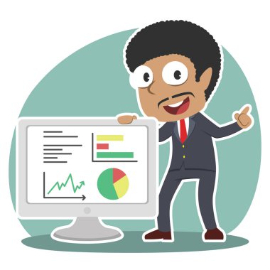 Afrika işadamı monitörü grafik ile sunulması